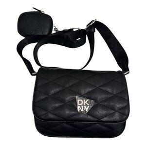 DKNY Quilted Crossbody Black + Zip Pouch NWT